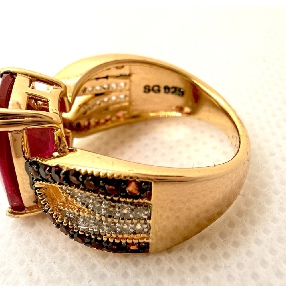 Designer Signed  Ruby And  Garnet Ring - Picture 6 of 13